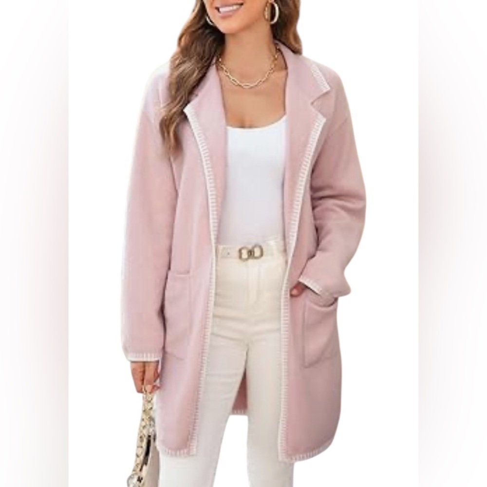 NEW Pink Knit Oversized Small Open Front Long‎ Cardigan Sweater Blazer